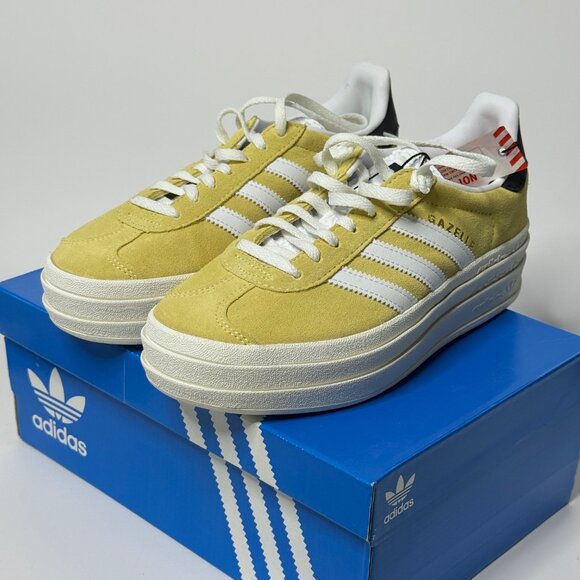 💛 Adidas Gazelle Bold Platform Sneakers YELLOW/WHITE Women's Size 6 - Picture 1 of 10